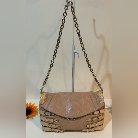 Jimmy Choo Brix Convertible Clutch Python Trim Leather Chain Shoulder Bag - Picture 12 of 16